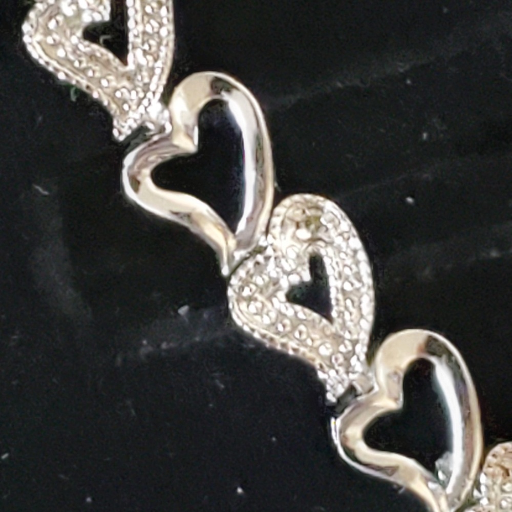 Vintage HAN 925 Sterling Lab Diamond Heart Link Tennis Bracelet